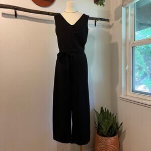 90s Vtng Marina USA Made Black Wide Leg Cropped Slit Side Bow Jumpsuit Size XL